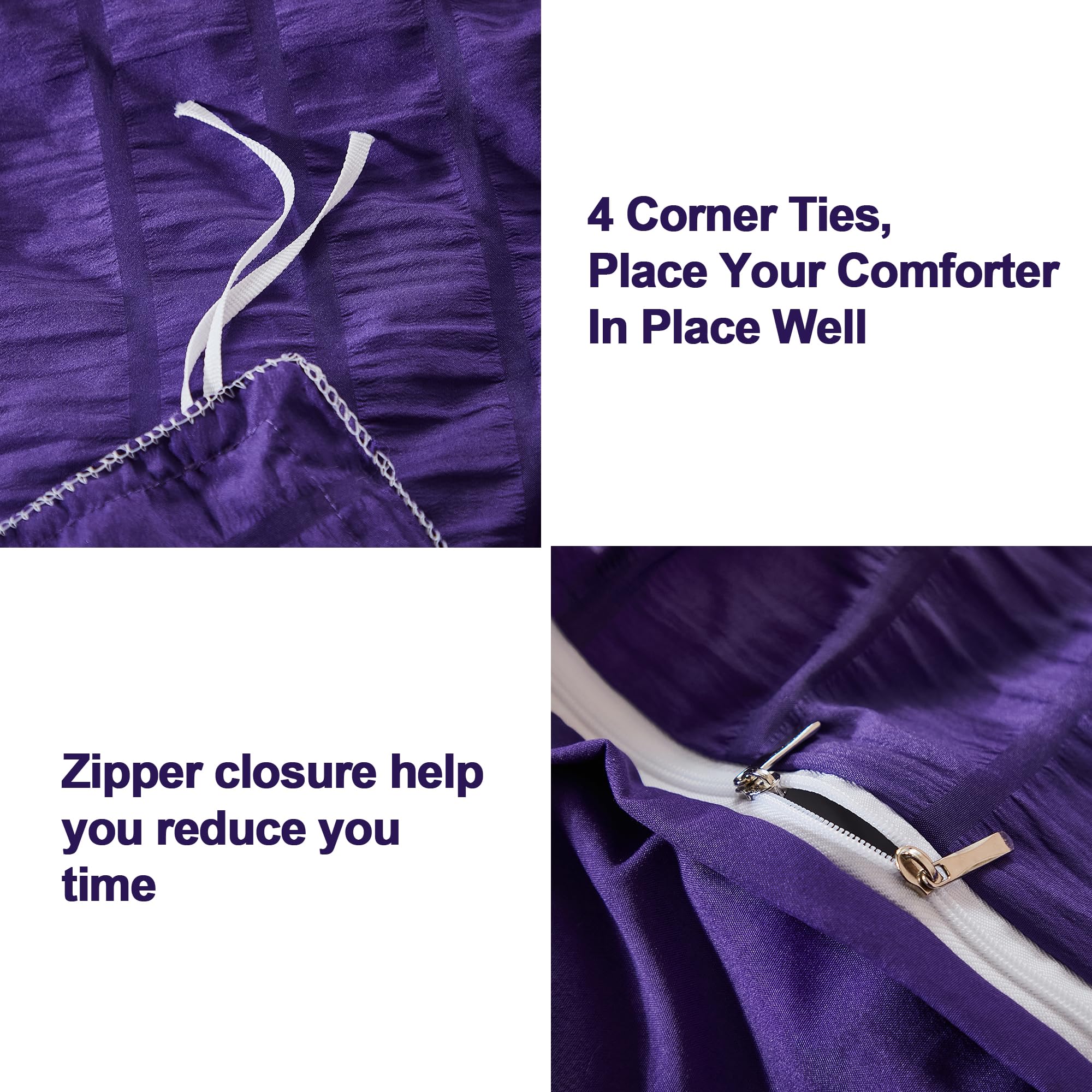 Avelom Dark Purple Duvet Cover King(104 X 90 Inches), 3 Pieces (1 Duvet Cover, 2 Pillow Cases), Seersucker Striped Soft Washed Microfiber Textured Duvet Cover Set With Zipper Closure, Corner Ties