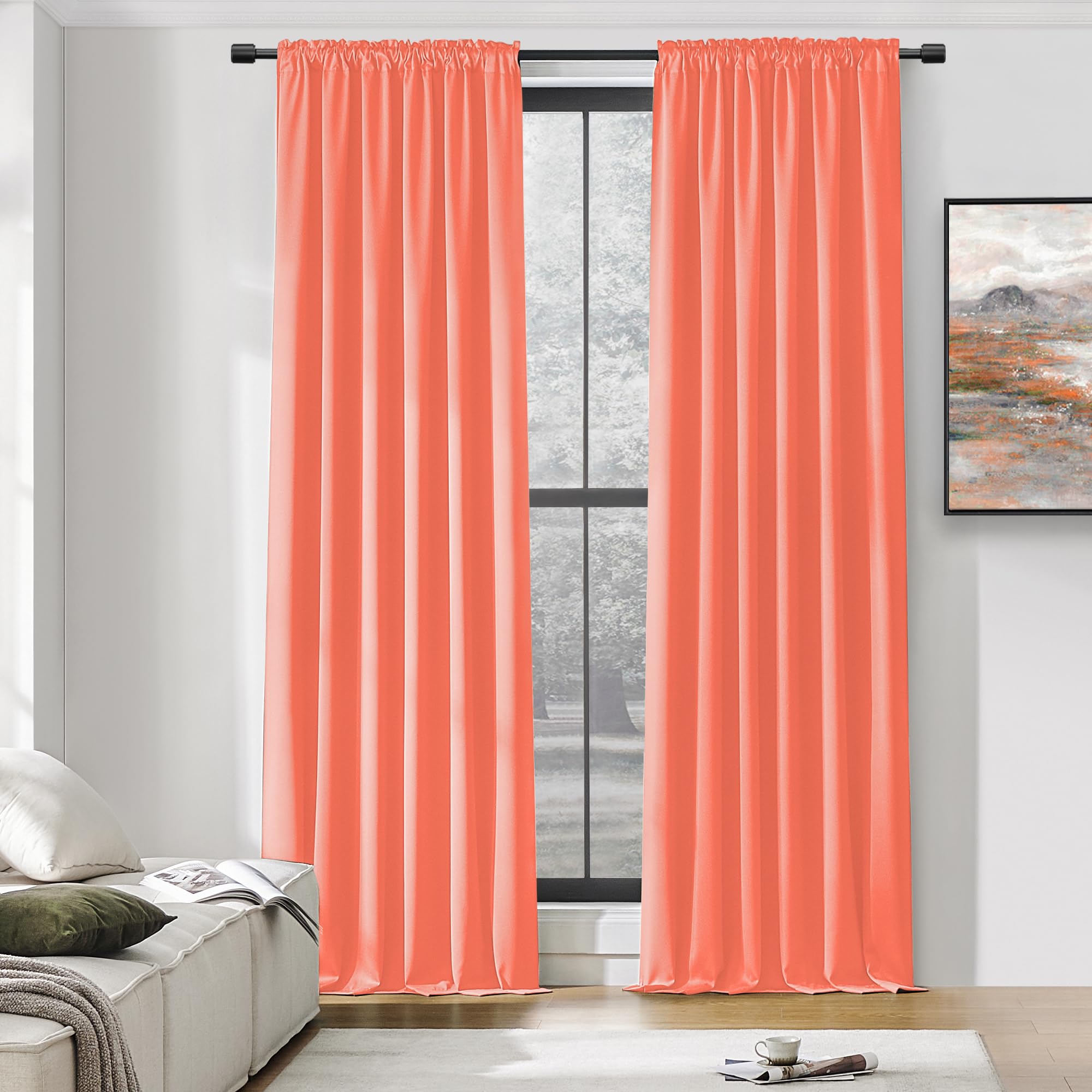 Donren Room Darkening Rod Pocket Curtain Panels - Thermal Insulated Curtains For Living Room (Coral,52 W X 96 L Inch,2 Panels)
