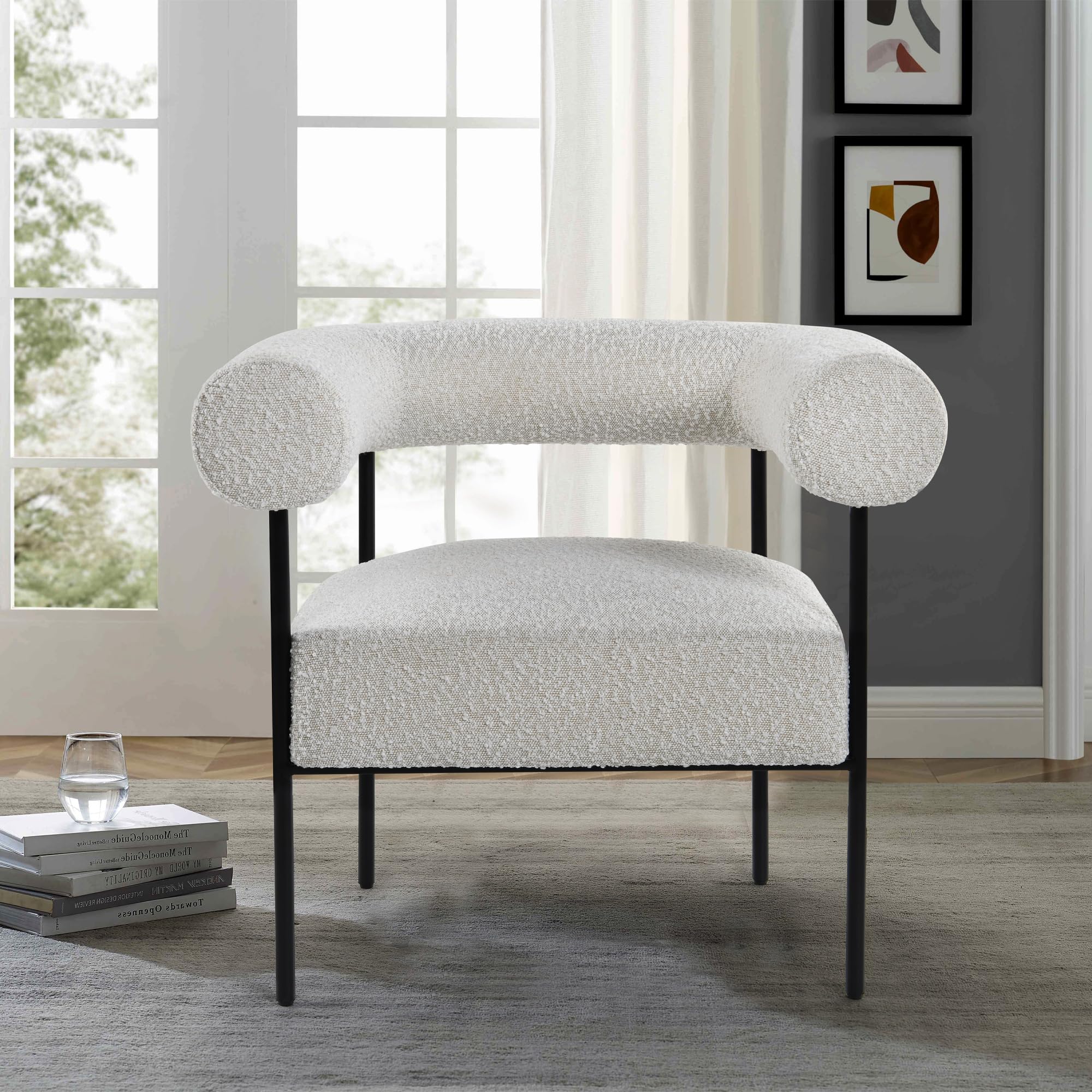 Best Master Furniture Melvin Contemporary Boucle Fabric Accent Black Legs, 1 Chair, Cream
