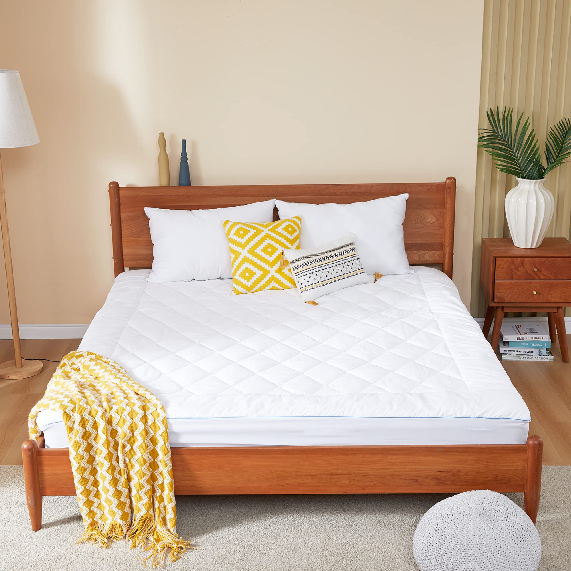 Homtec Full Mattress Pad Cotton Mattress Pad Cover Quilted Mattress Cover 18-22'' Deep Pocket Mattress Protector Full Size White