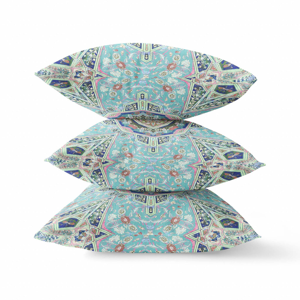 HomeRoots Aqua Brown 20â€ Aqua Blue Floral Geo Zippered Suede Throw Pillow