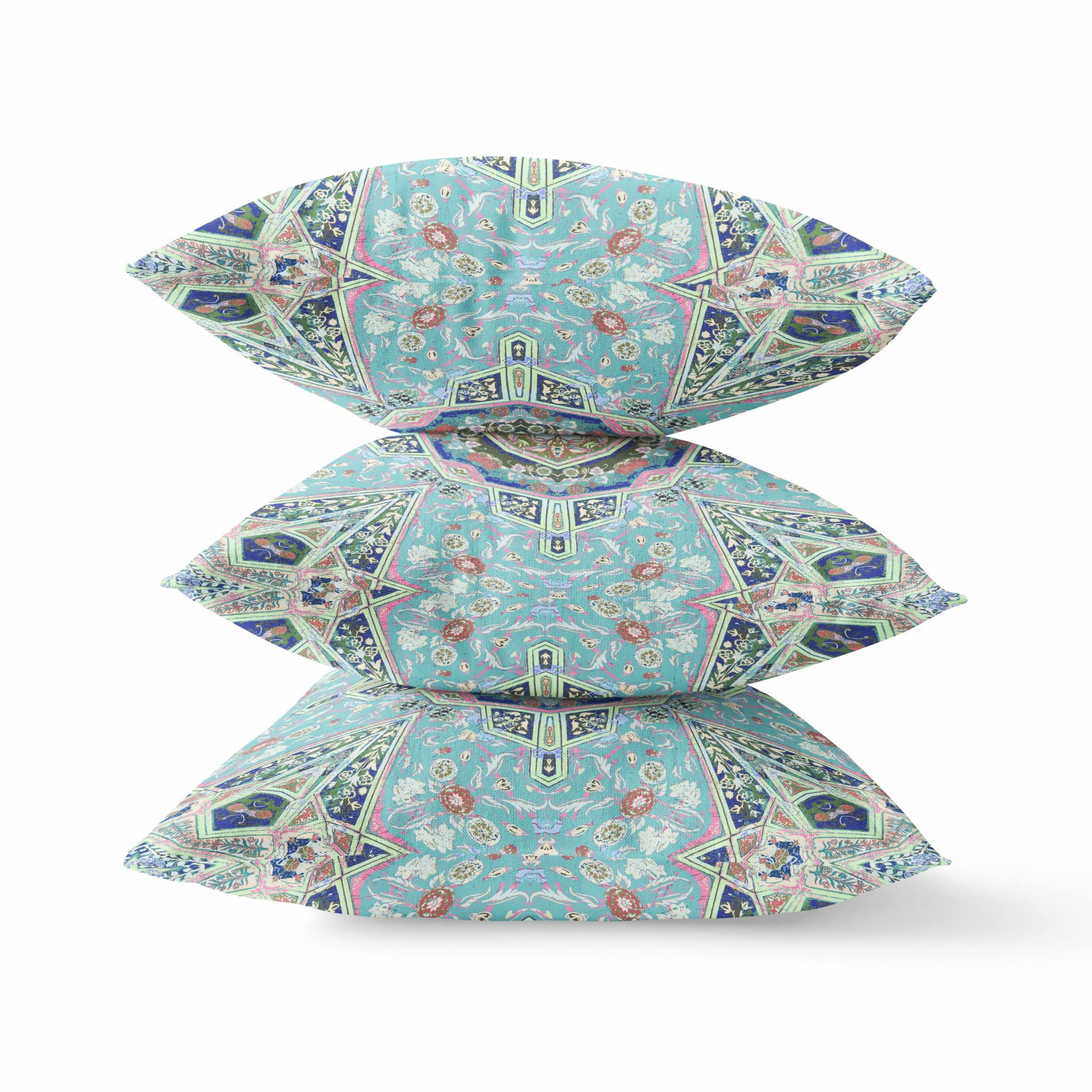 HomeRoots Aqua Brown 20â€ Aqua Blue Floral Geo Zippered Suede Throw Pillow