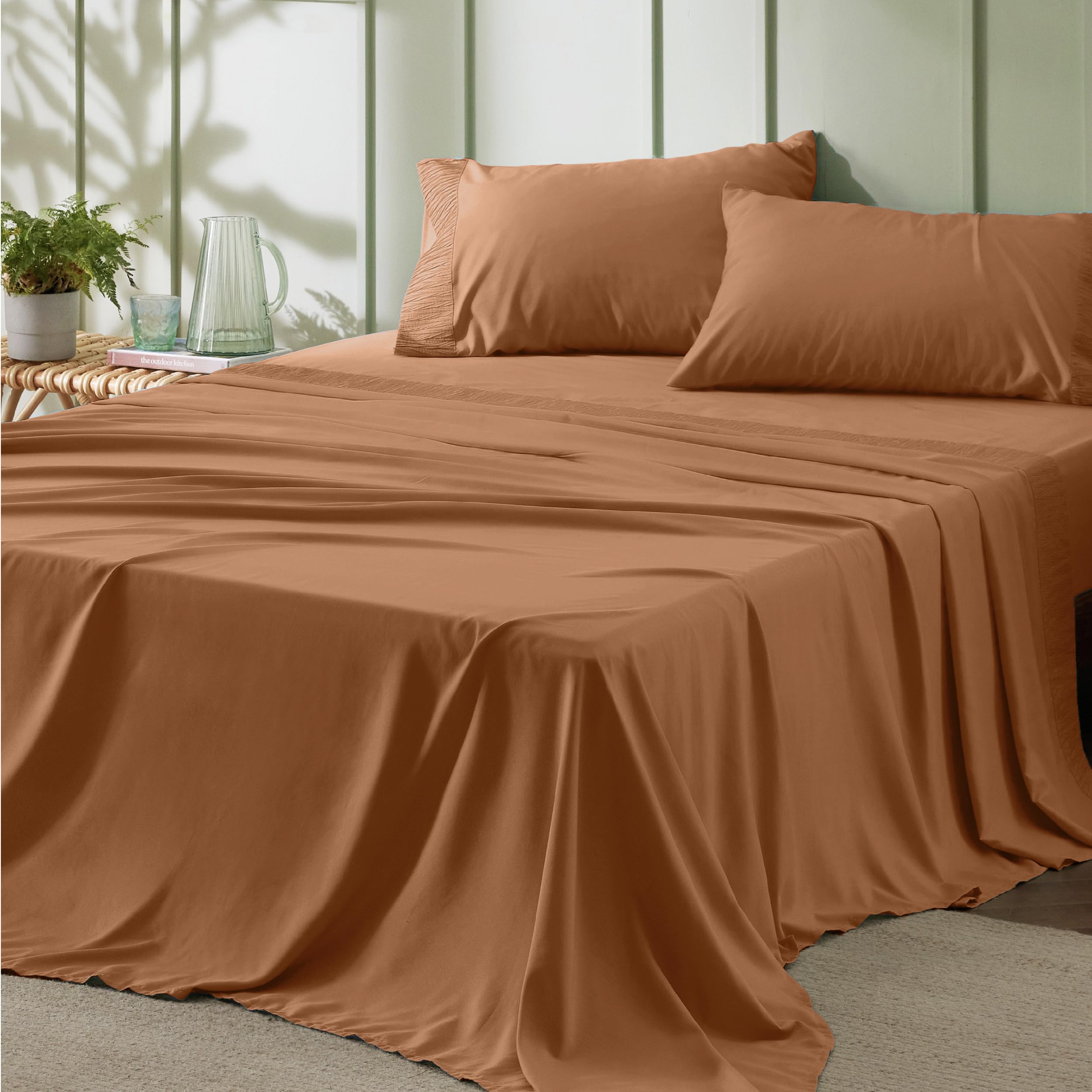 Bedsure Full Size Sheet Sets - Soft Sheets For Full Size Bed, 4 Pieces Hotel Luxury Terracotta Sheets Full, Easy Care Polyester