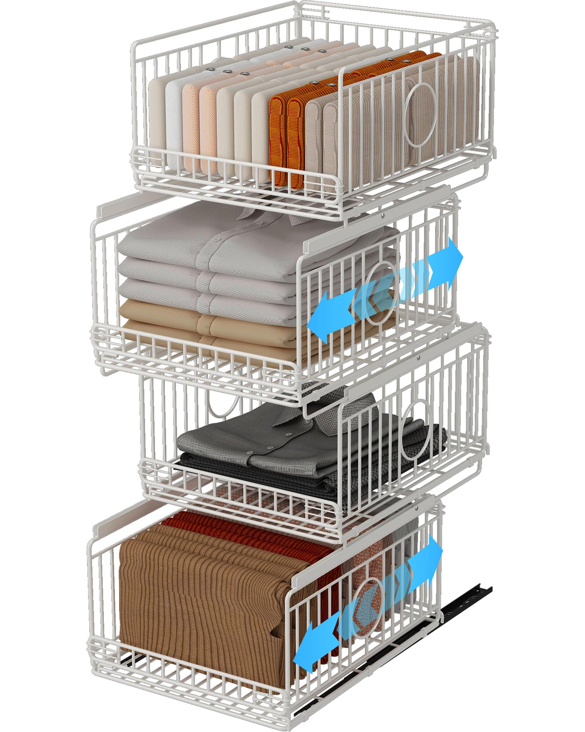 Ornestia 4 Pack Sliding Stackable Closet Organizer Storage Basket,White