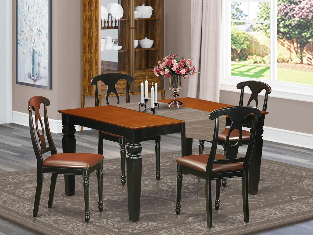 East West Furniture WEKE5-BCH-LC 5 Piece Kitchen Table & Chairs Set Includes a Rectangle Dining Room Table with Butterfly Leaf and 4 Faux Leather Upholstered Chairs, 42x60 Inch, Black & Cherry