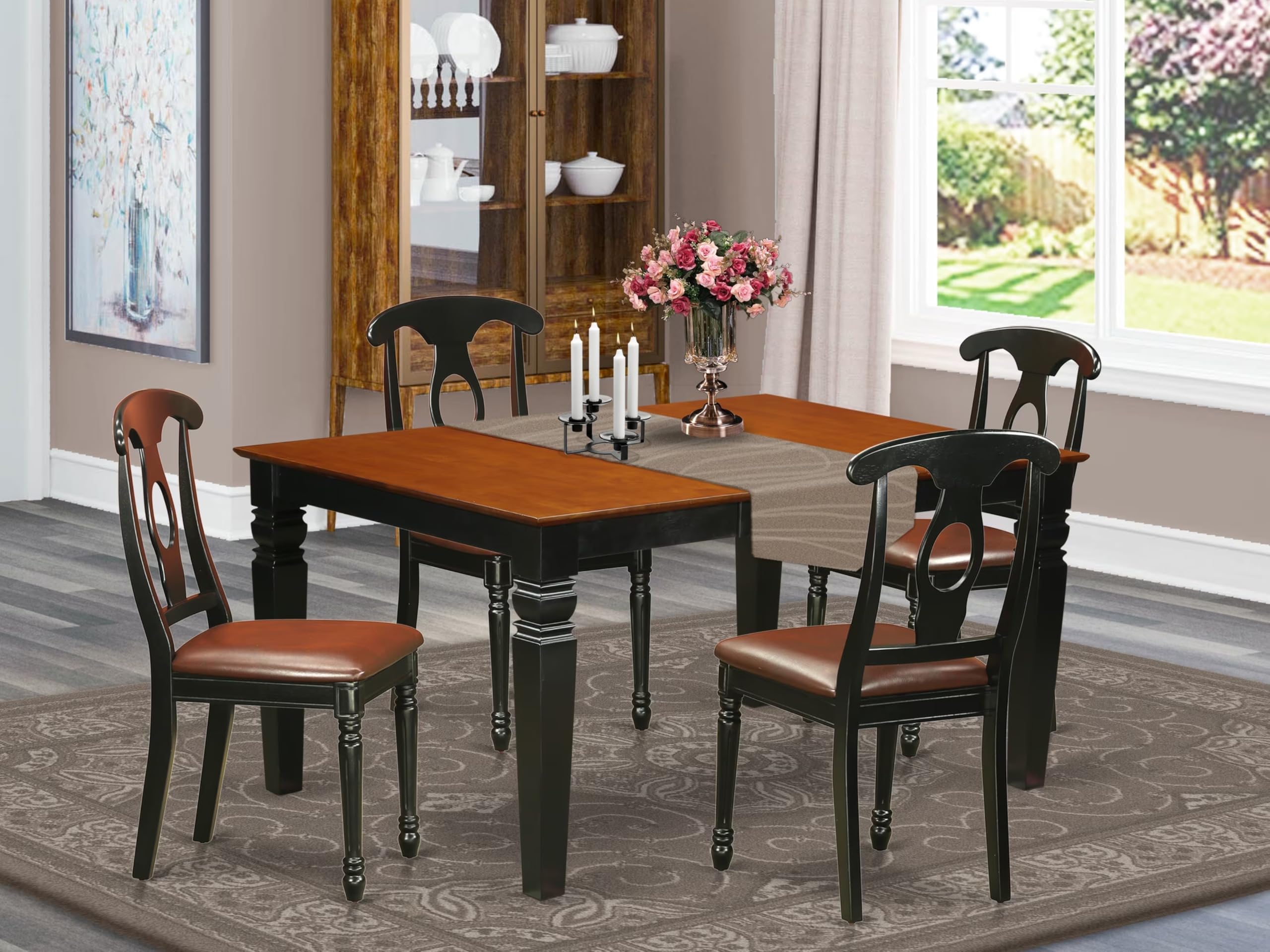 East West Furniture WEKE5-BCH-LC 5 Piece Kitchen Table & Chairs Set Includes a Rectangle Dining Room Table with Butterfly Leaf and 4 Faux Leather Upholstered Chairs, 42x60 Inch, Black & Cherry