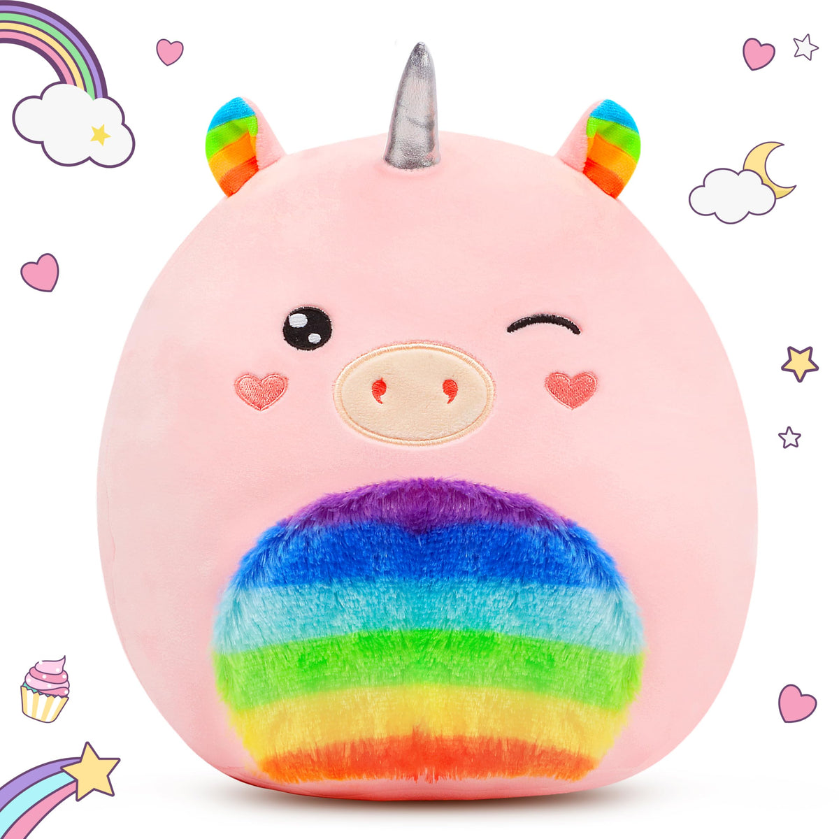 Easfan Rainbow Unicorn Plush Toy Pillow Soft Unicorn Stuffed Animal Home Room Decoration Birthday Valentine Gifts