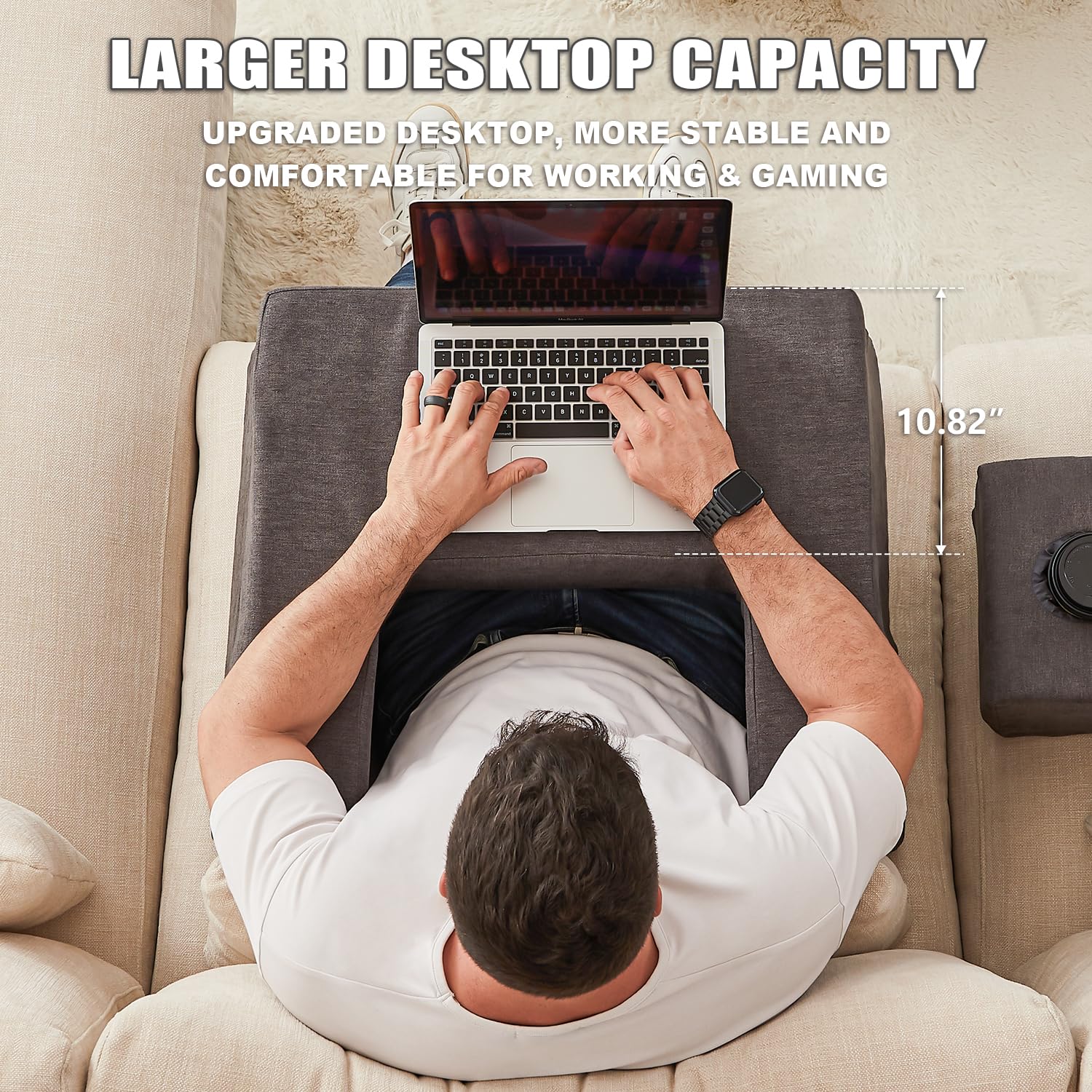 Comehealthy Large Memory Foam Lap Desk Pillow for Laptop - Dark Grey, Arm Rest with Cup Holder, Ideal for Gaming, Reading, Couch, Bed
