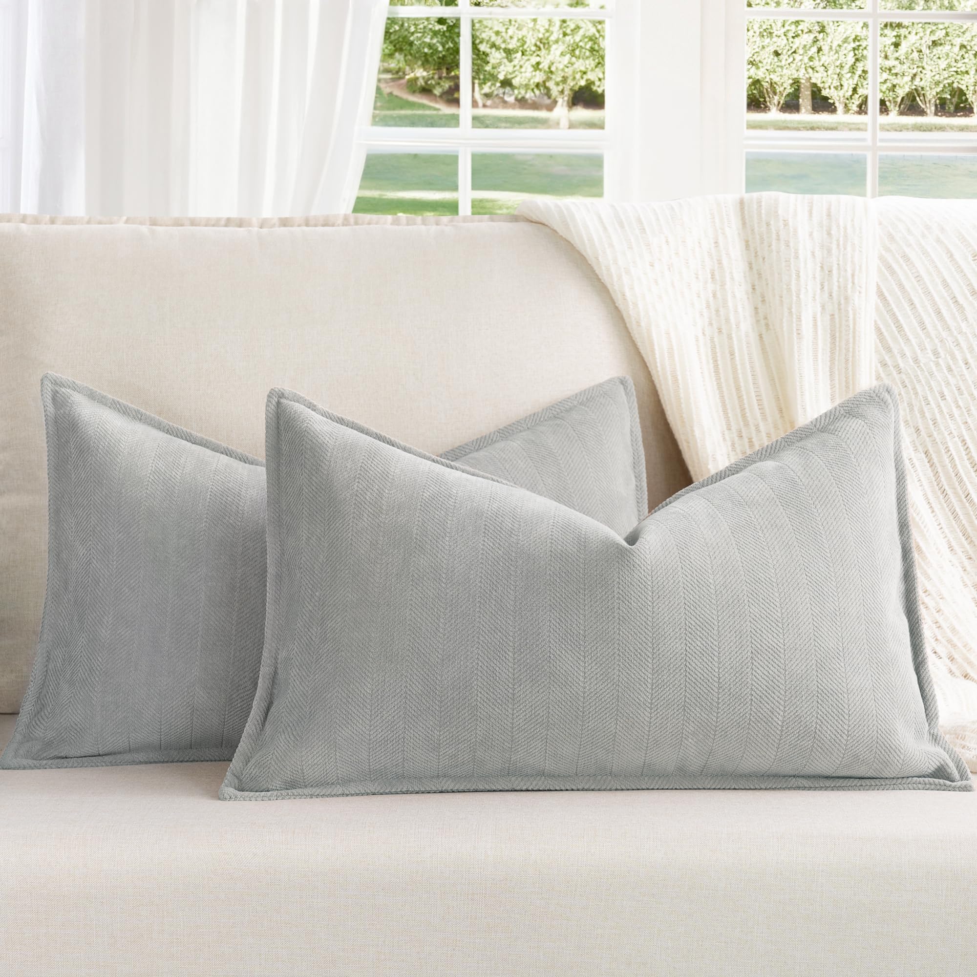Zwjd Light Gray Pillow Covers 12X20 Set Of 2 Chenille Pillow Covers With Elegant Design Soft And Luxurious Decorative Throw Pill