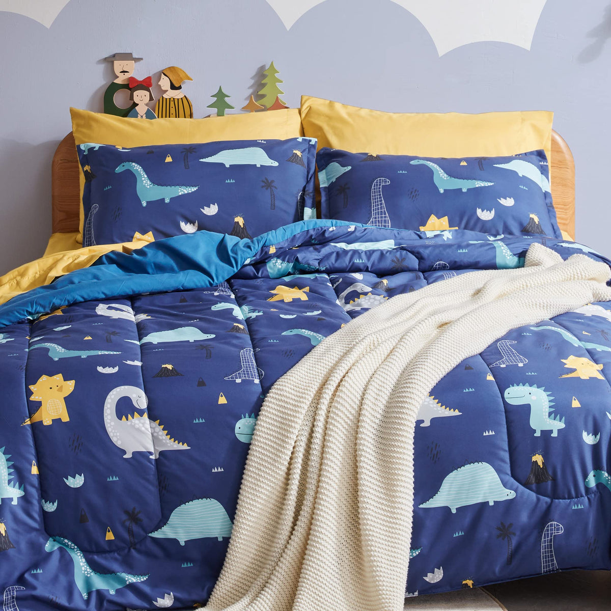 Sleep Zone Kids Bedding Full/Queen Comforter Set - Cute Printed For Boys, Girls, Teens, Super Soft, Fade Resistant, Dino Family,
