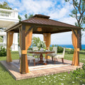 Yoleny 12' X 12' Hardtop Gazebo, Metal Gazebos With Aluminum Frame, Double Galvanized Steel Roof, Curtains And Netting Included,