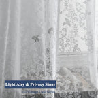 Finecity White Lace Curtains 108 Inch Long, Vintage Country Floral Sheer Lace Curtains For Bedroom, Rod Pocket Privacy Scalloped