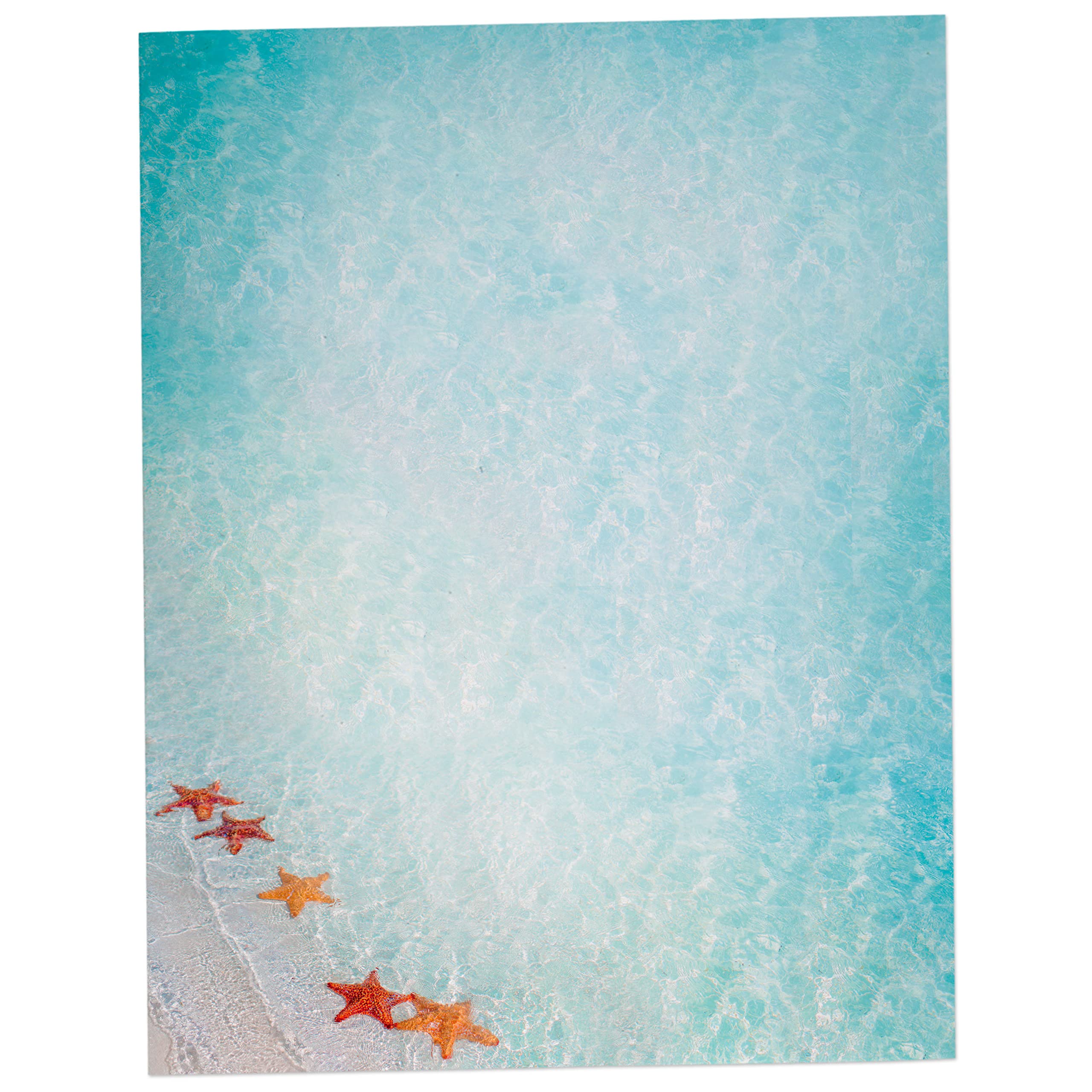 Starfish In The Sand Beach Stationary Paper - 60 Sheets - Tropical Printer Paper Ocean Letterhead For Party Invitations, Announc