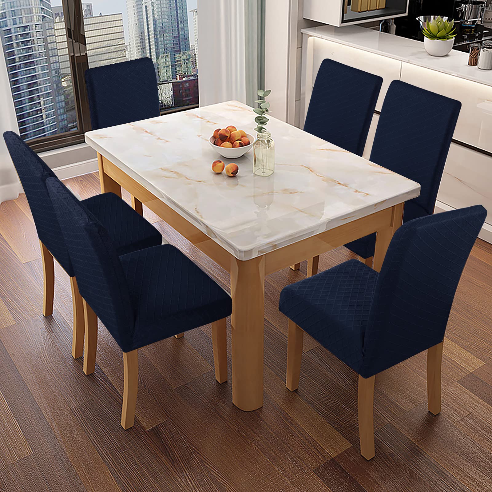 Genina Waterproof Chair Covers For Dining Room Dining Chair Covers Kitchen Parsons Chair Covers (Navy Blue, 2 Pcs)
