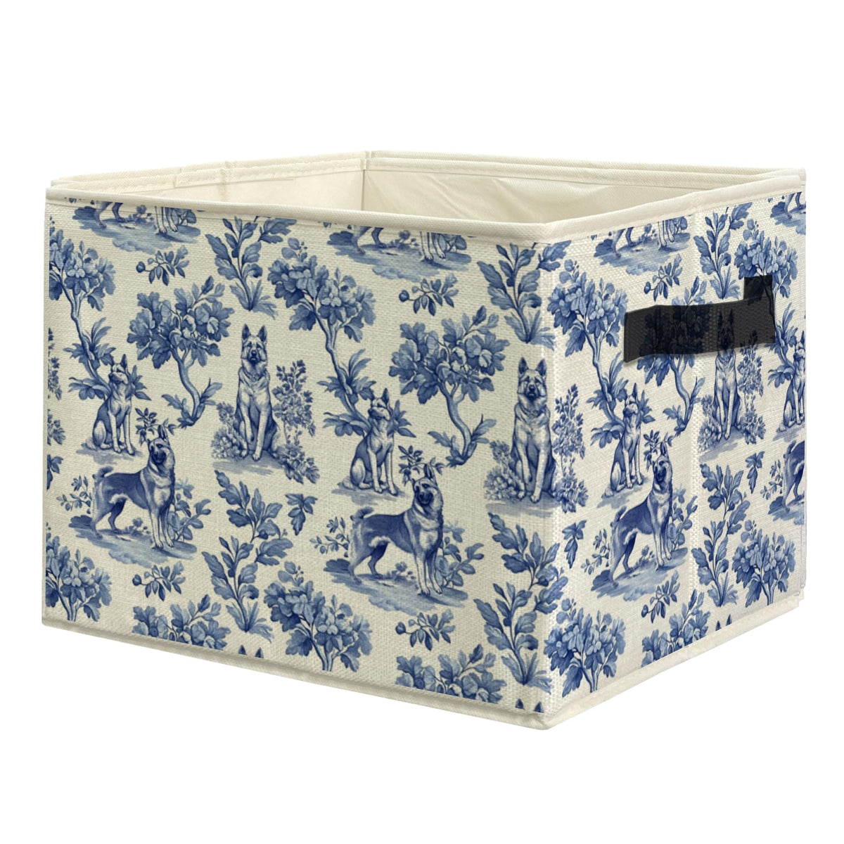 uinwk Vintage Blue Chinoiserie German Shepherd Storage Bins, French Country Toile de Jouy Collapsible Storage Box Laundry Basket