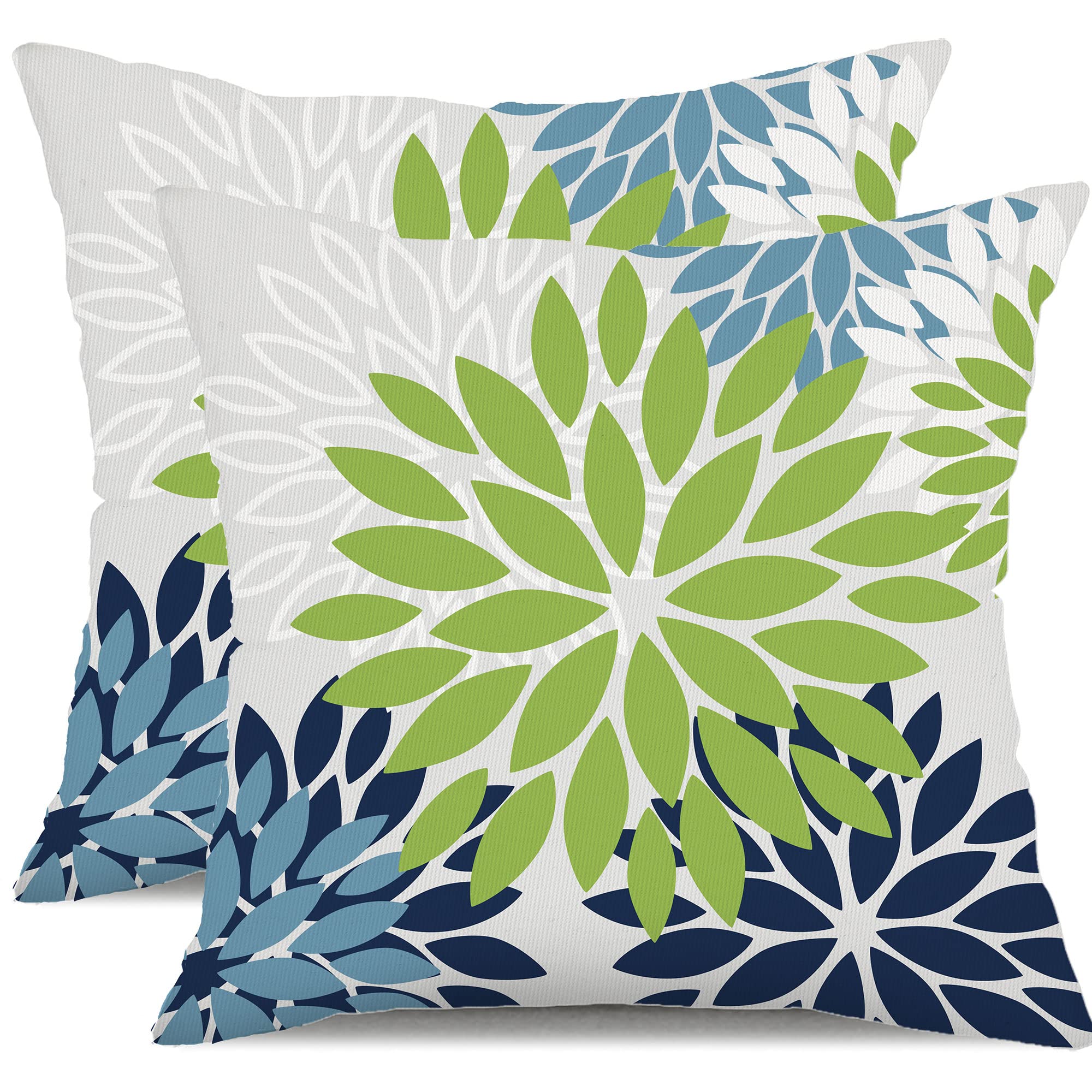 Dfxsz Green Blue Flower Pillow Covers 20X20 Inch Set Of 2 White Gray Colored Throw Pillows Outdoor Waterproof Decor For Living R