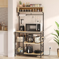 Bestier Bakers Rack with Power Outlet, 10 Hooks Coffee Bar with Wire Basket, Microwave Stand with Paper Holder, Adjustable Kitch