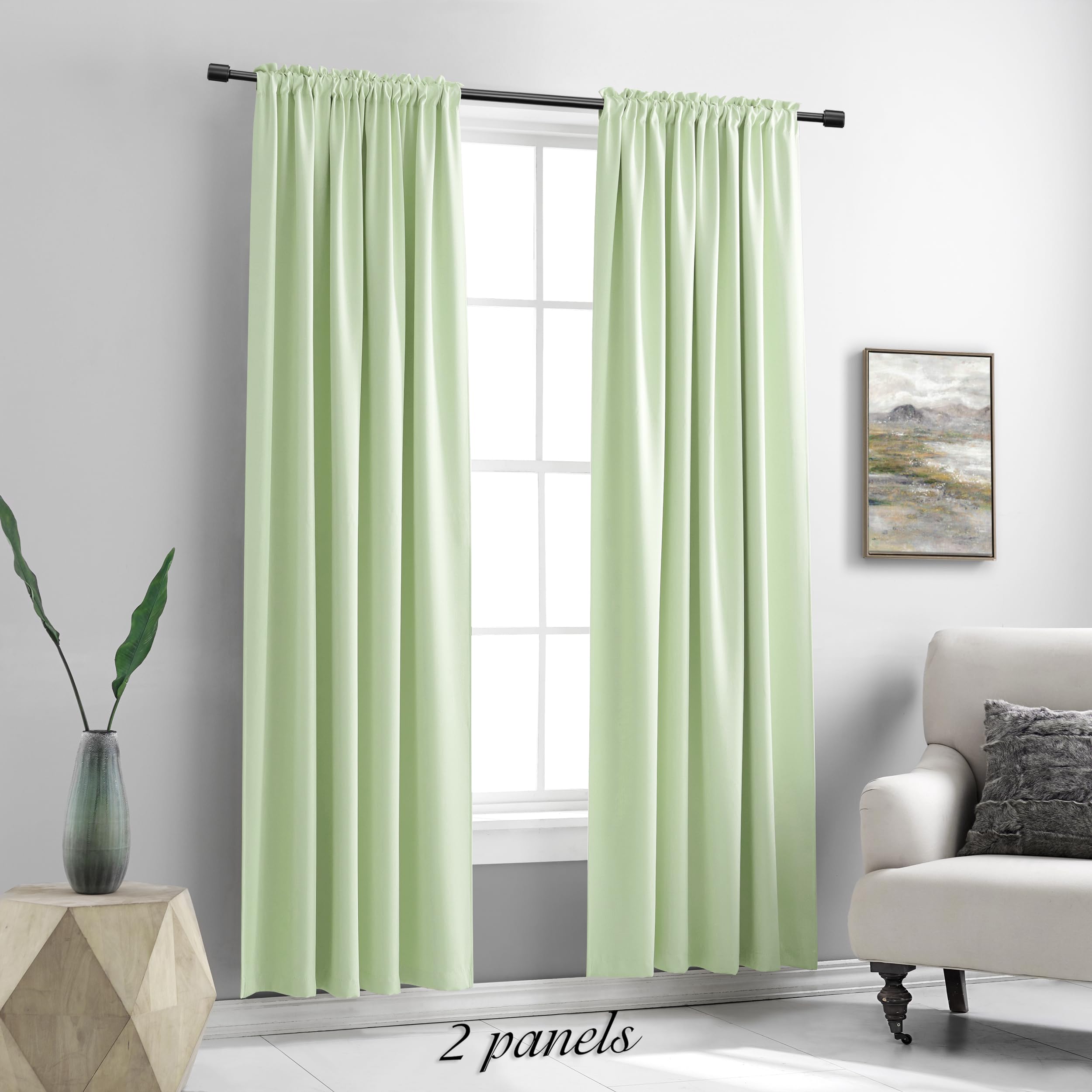 Light Lily Green Curtains 84 Inch Length For Living Room - 2 Panels Rod Pocket Drapes Room Darkening Thermal Insulated Floor Length Curtains For Doorway,52 X 84 Inch