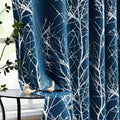 Fmfunctex Silver Branch Blackout Curtains Blue For Bedroom Living Room 96' Length Metallic Print Tree Curtain Panels Energy Eff