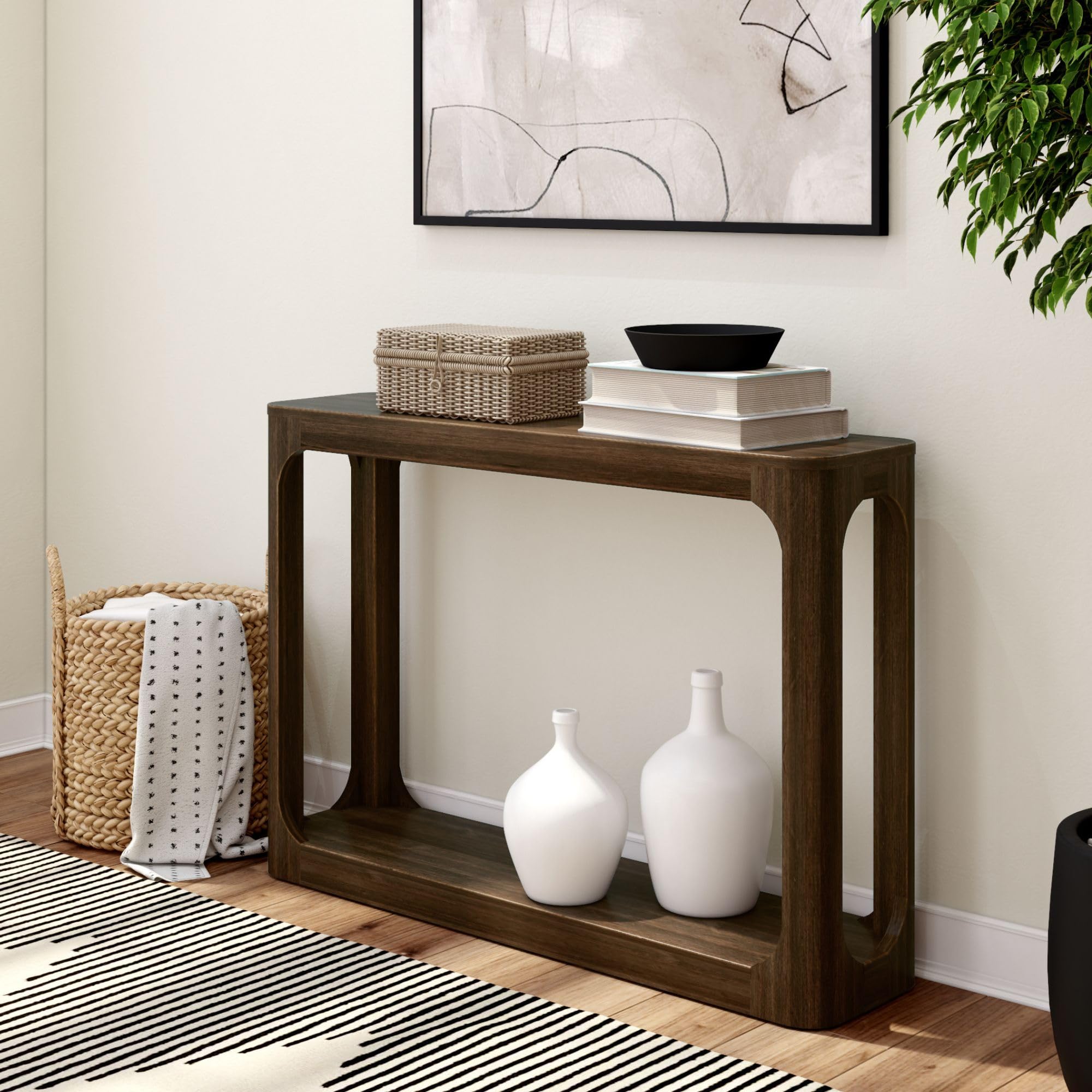 Plank+Beam Forma Console Table, 46 Inch, Solid Wood Sofa Table, Entryway Table For Hallway, Narrow Behind The Couch Table, Console Tables For Entryway, Living Room, Foyer, Easy Assembly, Walnut