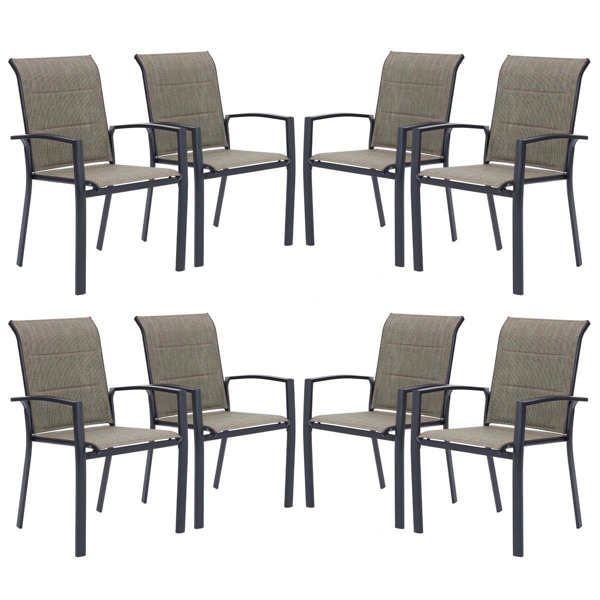 Vicllax Patio Stackable Chairs Set For 8, Metal Padded Outdoor Dining Chairs For Lawn Garden Yard Deck, Support 300 Lbs, Black F