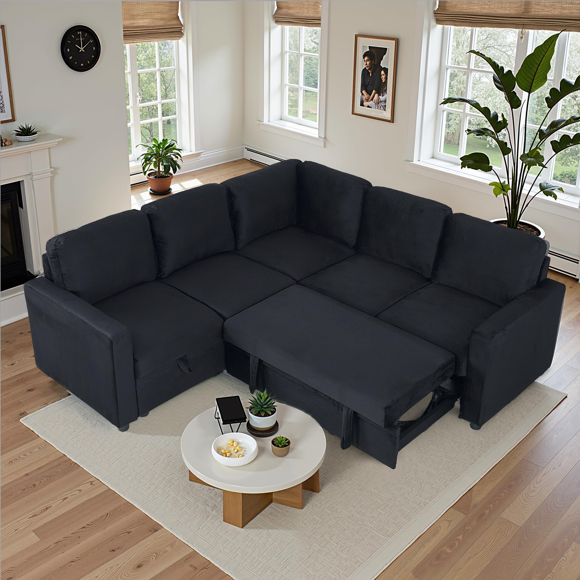 ChicFurnit Couch, Sofa Bed, 83 Pull Out Sleeper Couch with Storage Chaise, Convertible L Shaped Sofa for Living Room, Apartment,