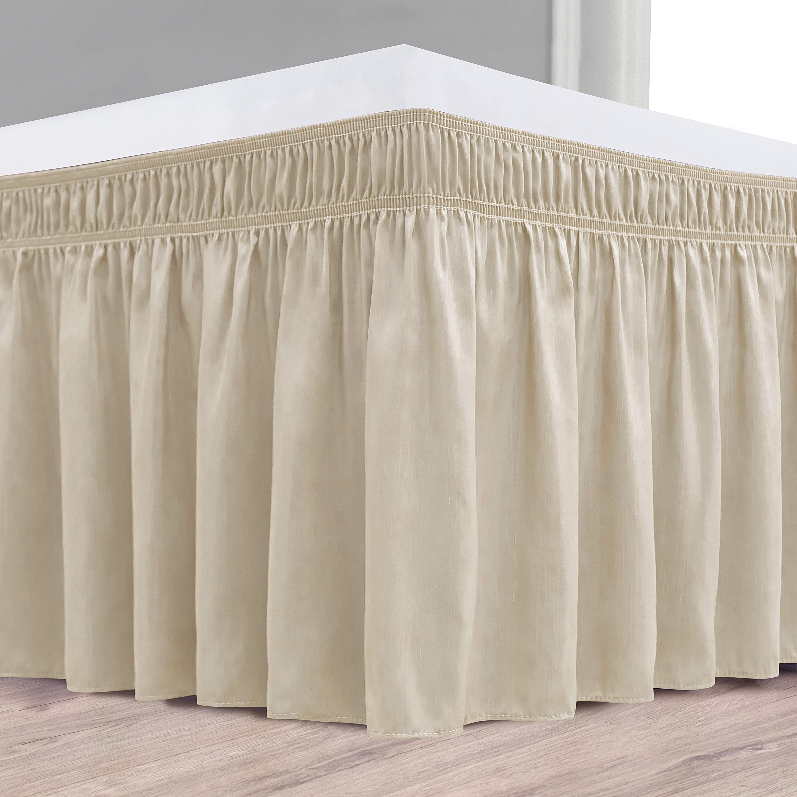 Biscaynebay Wrap Around Bed Skirts - Queen 14" Drop, Light Camel, Polyester, Adjustable Dust Ruffles, Machine Washable, Model FLORABS2428