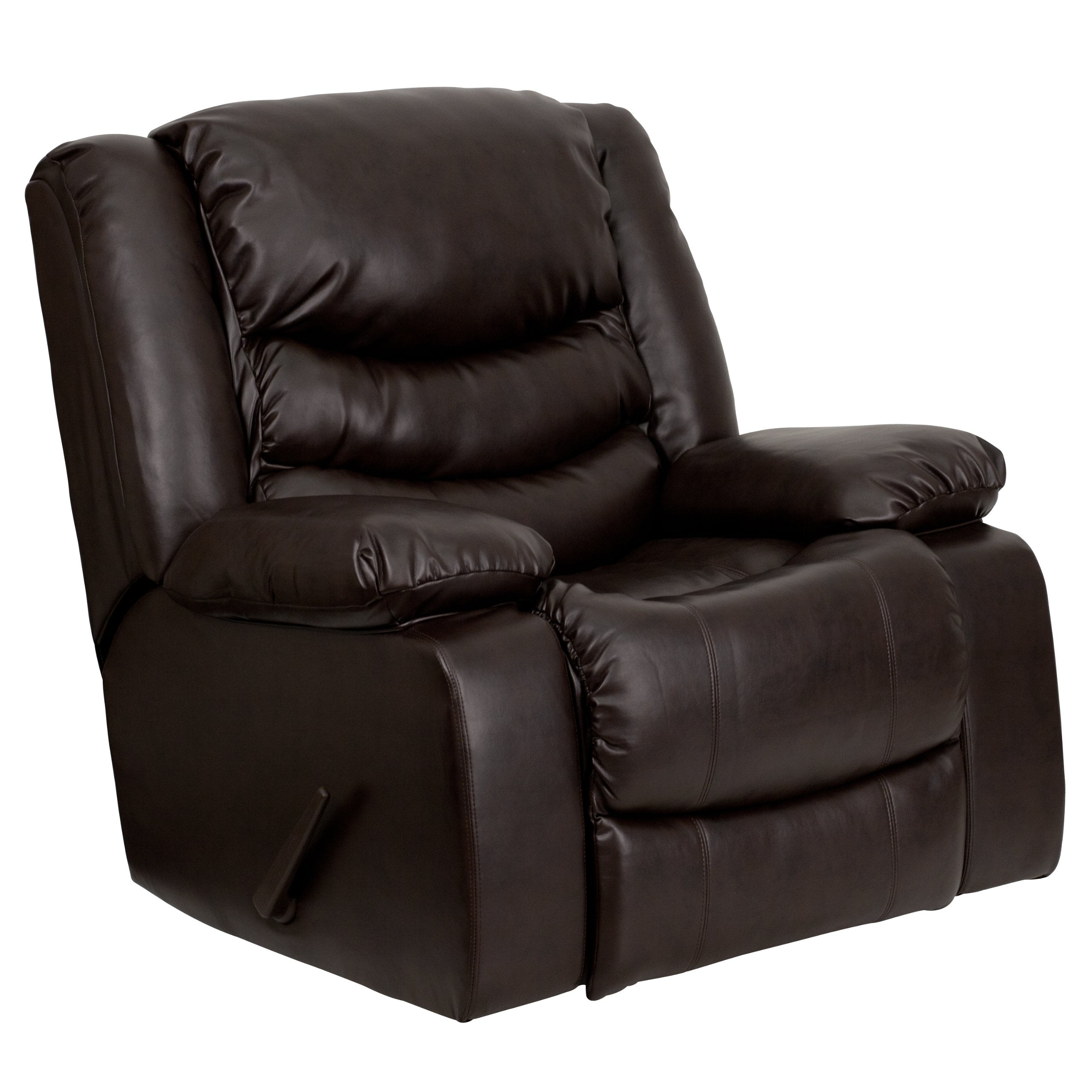 Plush Brown Leather Lever Rocker Recliner With Padded Arms