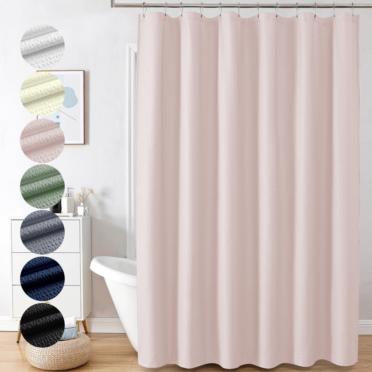 Ovzme Berry Extra Long Pink Shower Curtain 96 Inch Long, 3D Embossed Texture Fabric Bathroom Shower Curtain, Large Hotel Bath Cu