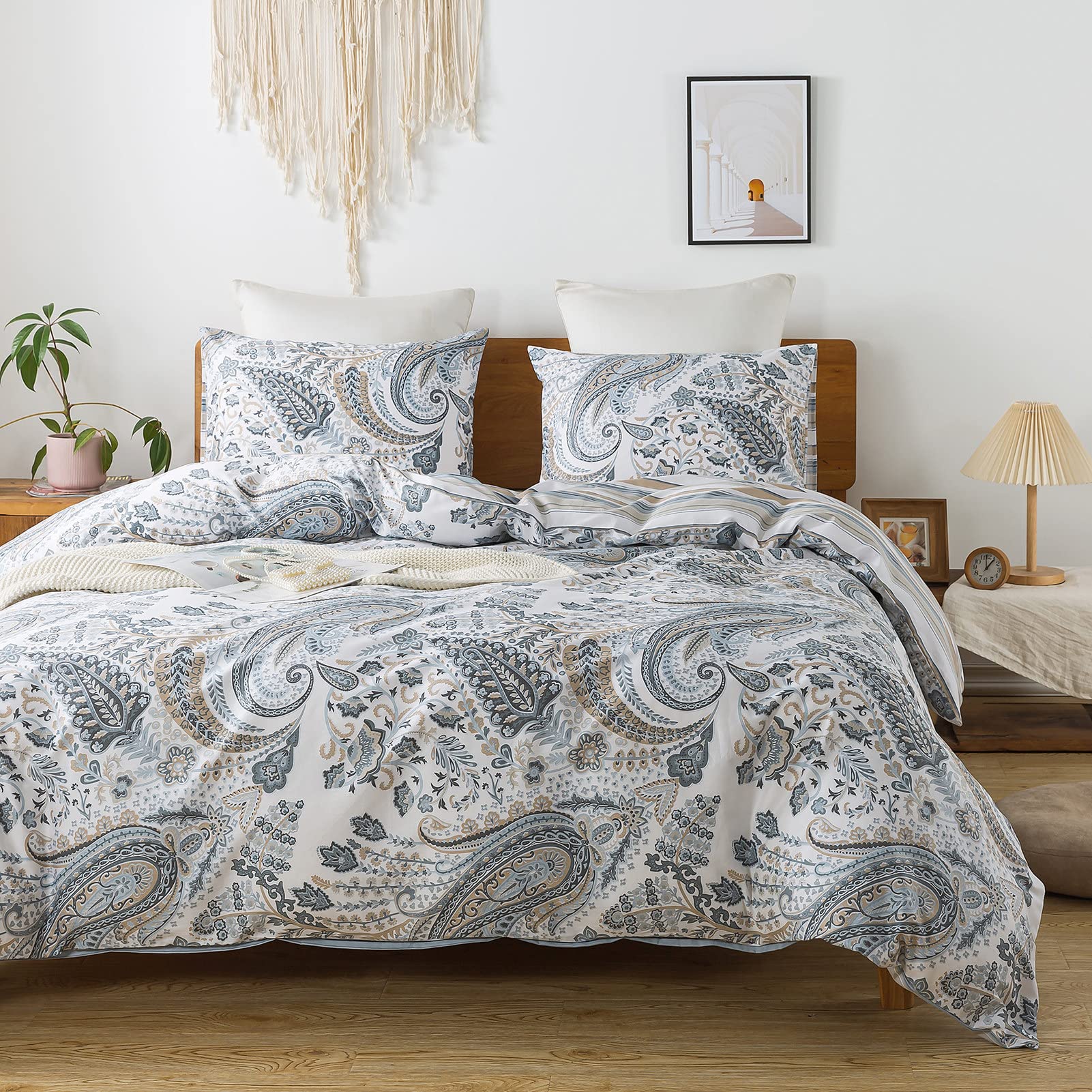 Honeilife Cotton Duvet Cover Queen - 3Pcs Paisley Comforter Cover, Soft & Breathable Floral Bedding Duvet Cover Sets With Zipper