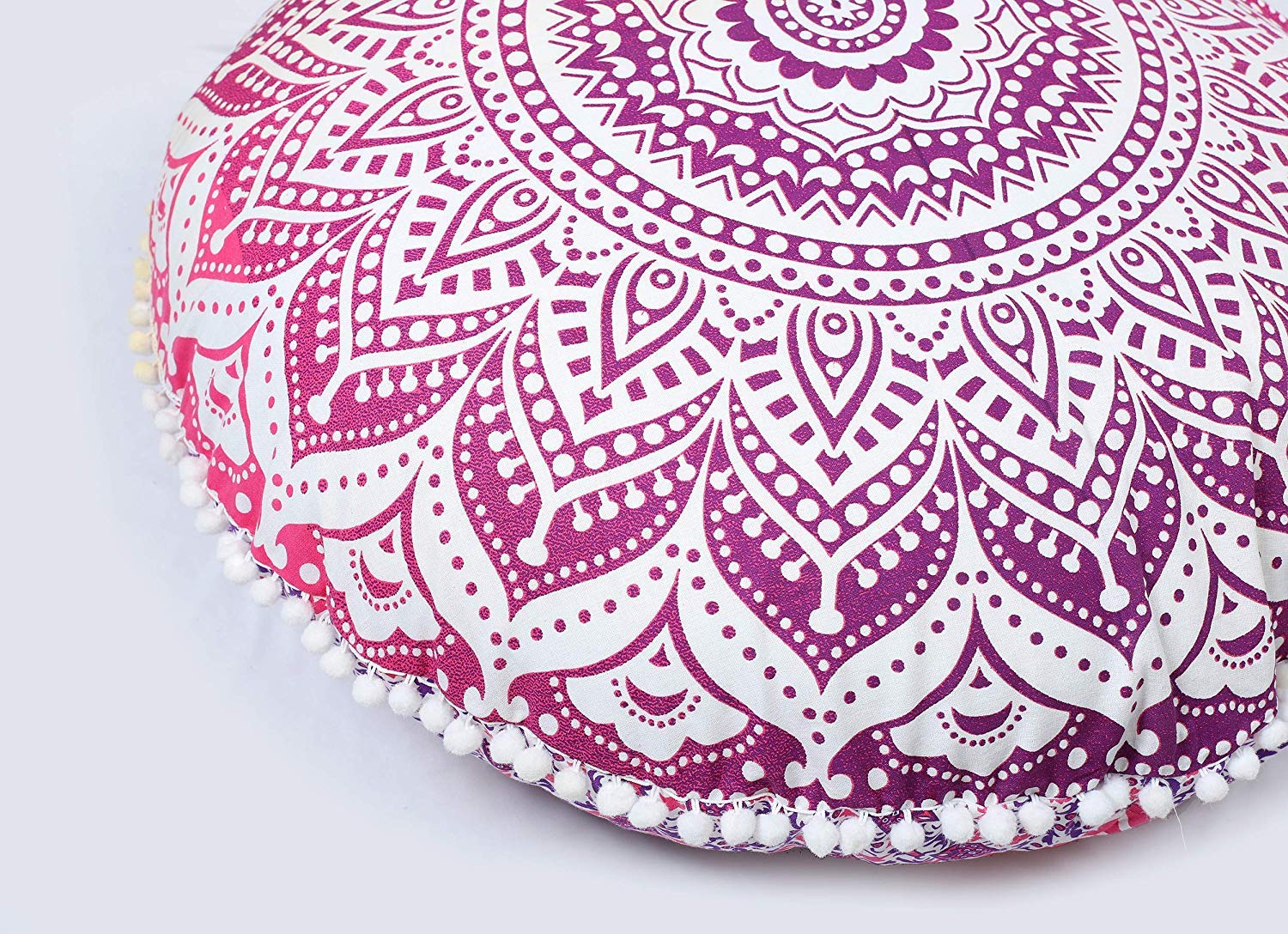 Popular Handicrafts Floor Pillow Cushion Cover - Large Hippie Mandala Ombre Floor Pillow Cover - Pouf Cover Round With Pom Pom S
