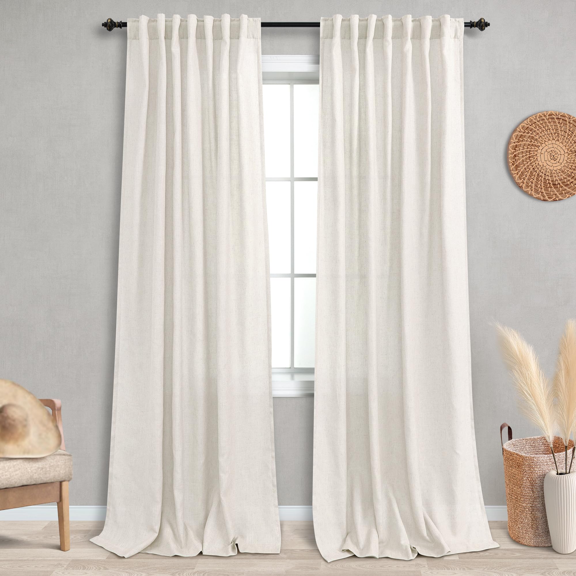 Koufall 90 Inch Curtains Long For Living Room,Sheer Linen Semi Light Filtering Custom Made Curtains For Windows Dining Room Bedr