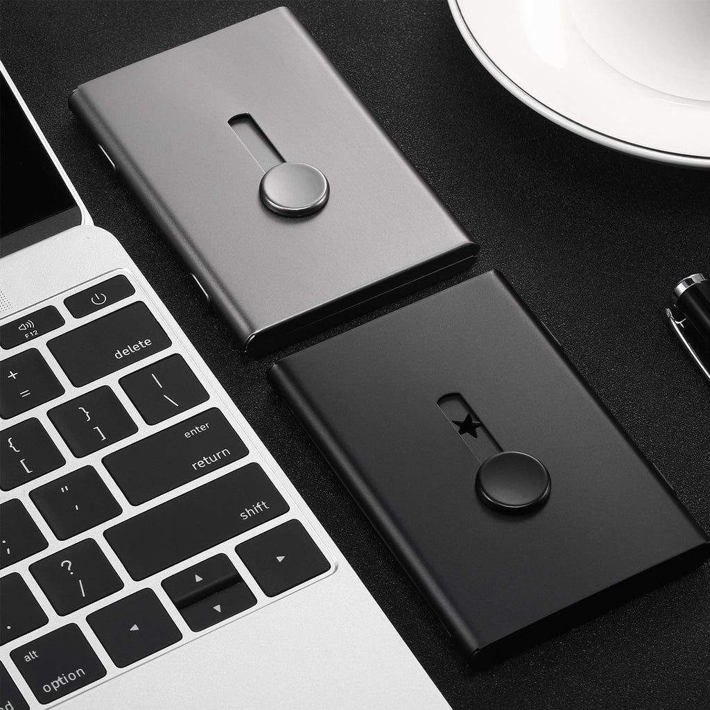 Tatuo 2 Pack Business Card Holder, Thumb Drive Business Card Case Portable Business Card Holders Wallet Stainless Steel Card Hol