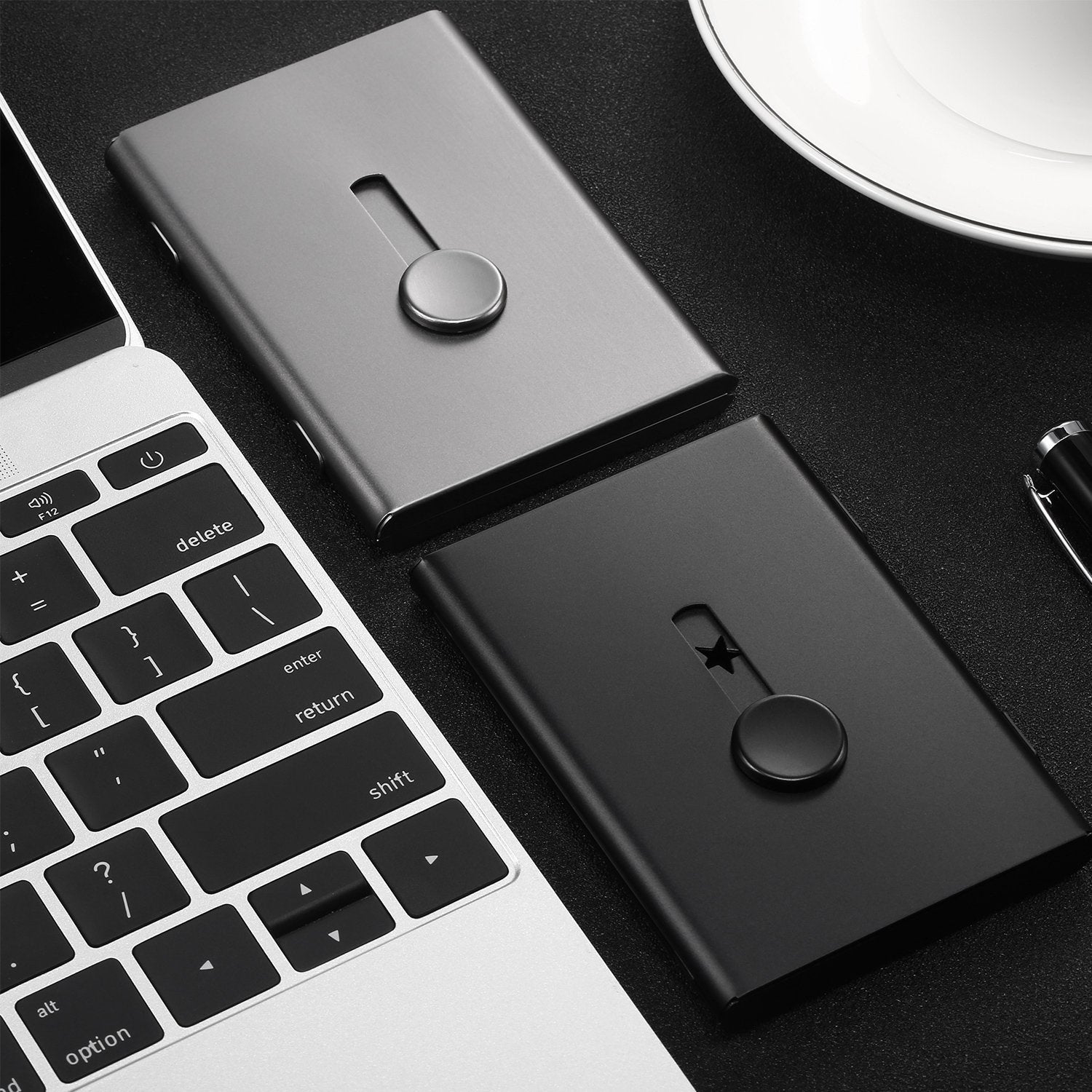 Tatuo 2 Pack Business Card Holder, Thumb Drive Business Card Case Portable Business Card Holders Wallet Stainless Steel Card Hol