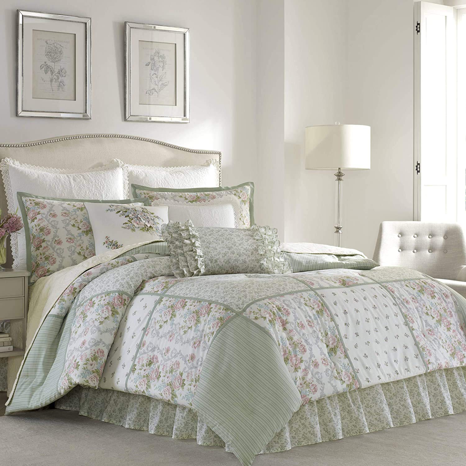 Laura Ashley - Queen Comforter Set, Reversible Cotton Bedding With Matching Shams & Bedskirt, Stylish Home Decor For All Seasons