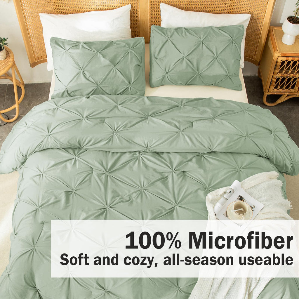 Andency Sage Green Comforter Twin(66X90Inch), 2 Pieces(1 Pintuck Comforter, 1 Pillowcase) Microfiber Pinch Pleat Comforter Set Twin Size, Lightweight And Soft Bedding Comforter Set