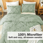 Andency Sage Green Comforter Twin(66X90Inch), 2 Pieces(1 Pintuck Comforter, 1 Pillowcase) Microfiber Pinch Pleat Comforter Set Twin Size, Lightweight And Soft Bedding Comforter Set