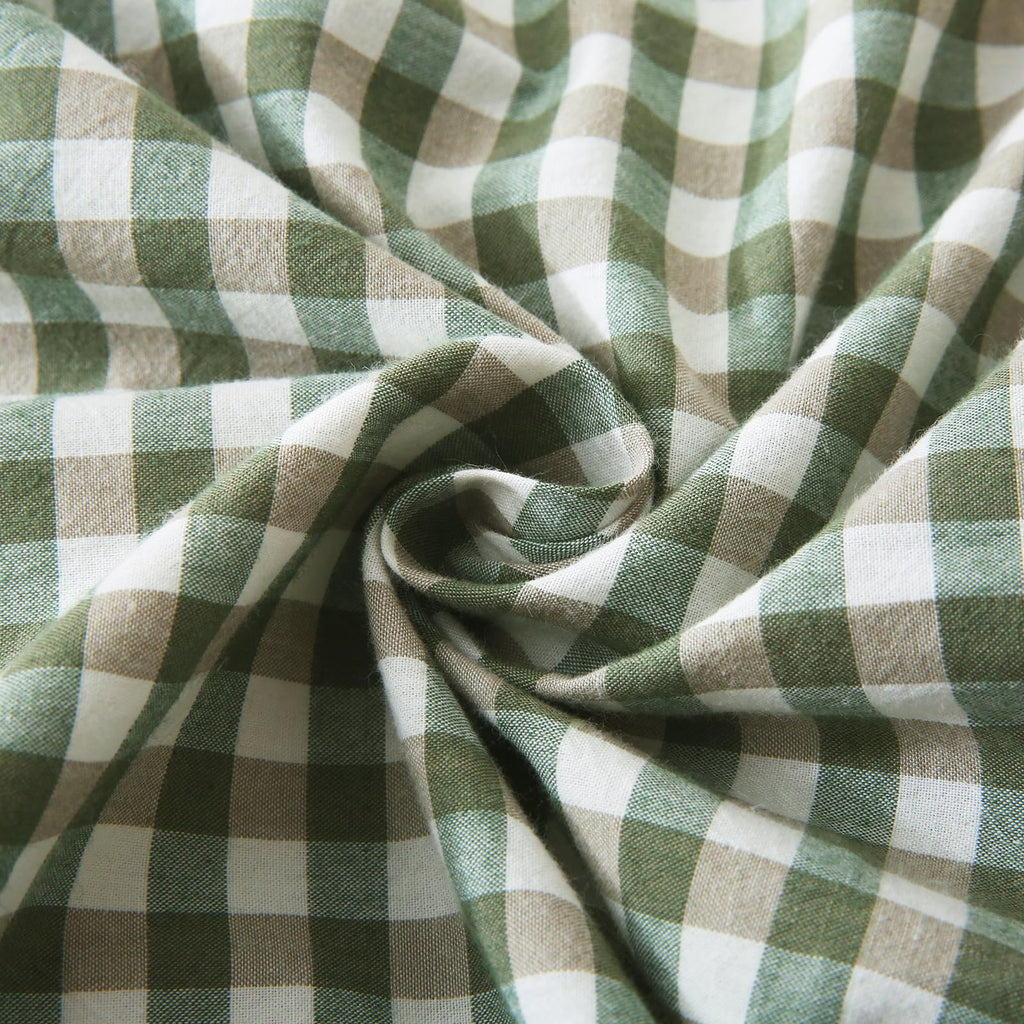 Mywinlle Sage Green Plaid Ruffle Euro Pillow Shams 26''X26'',2 Pack Vintage Checkered Washed Cotton Pillow Cases For Bed, Sofa,