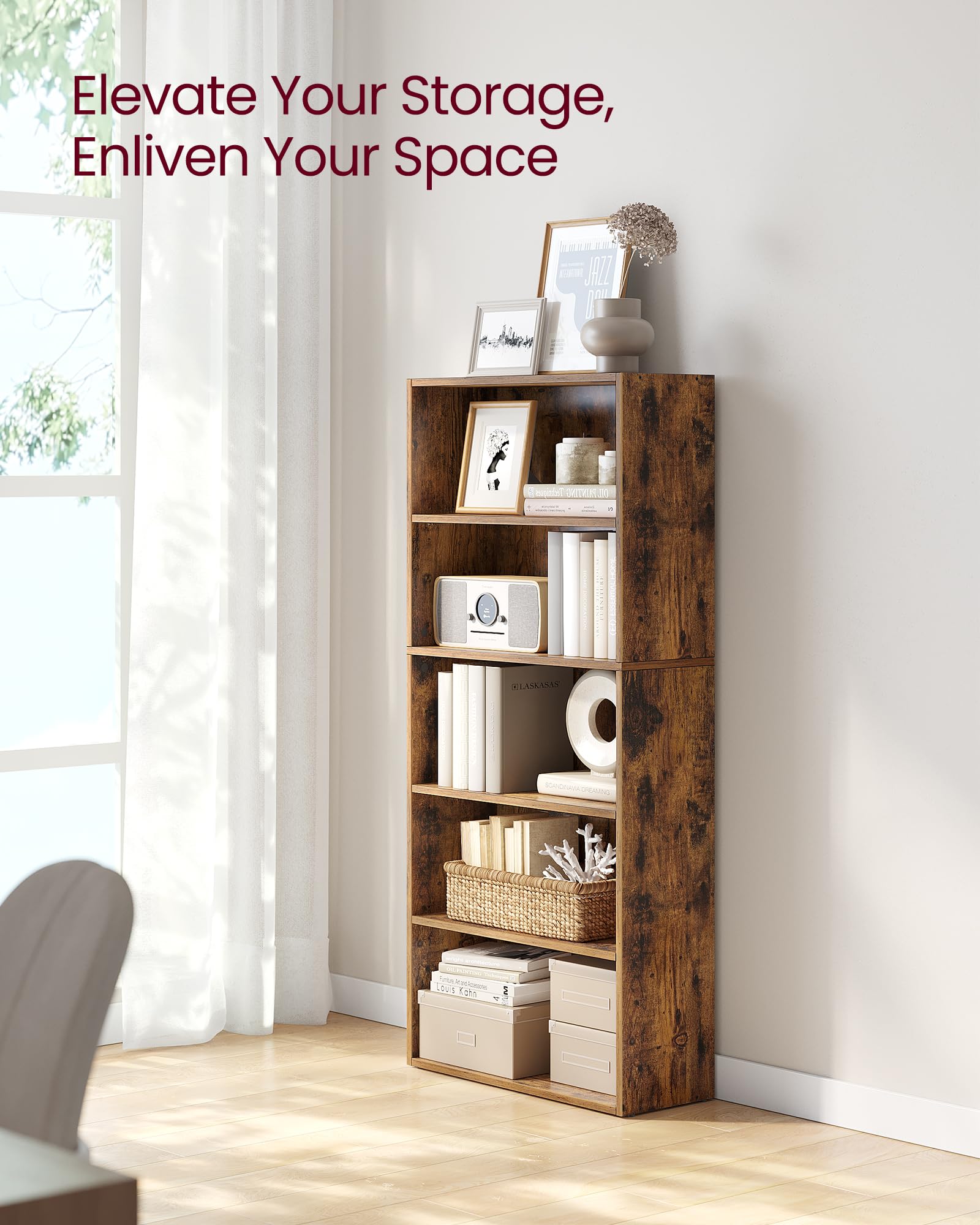 Vasagle Bookshelf, 23.6 Inches Wide, 5-Tier Open Bookcase With Adjustable Storage Shelves, Floor Standing Unit, Rustic Brown Ulbc165X01