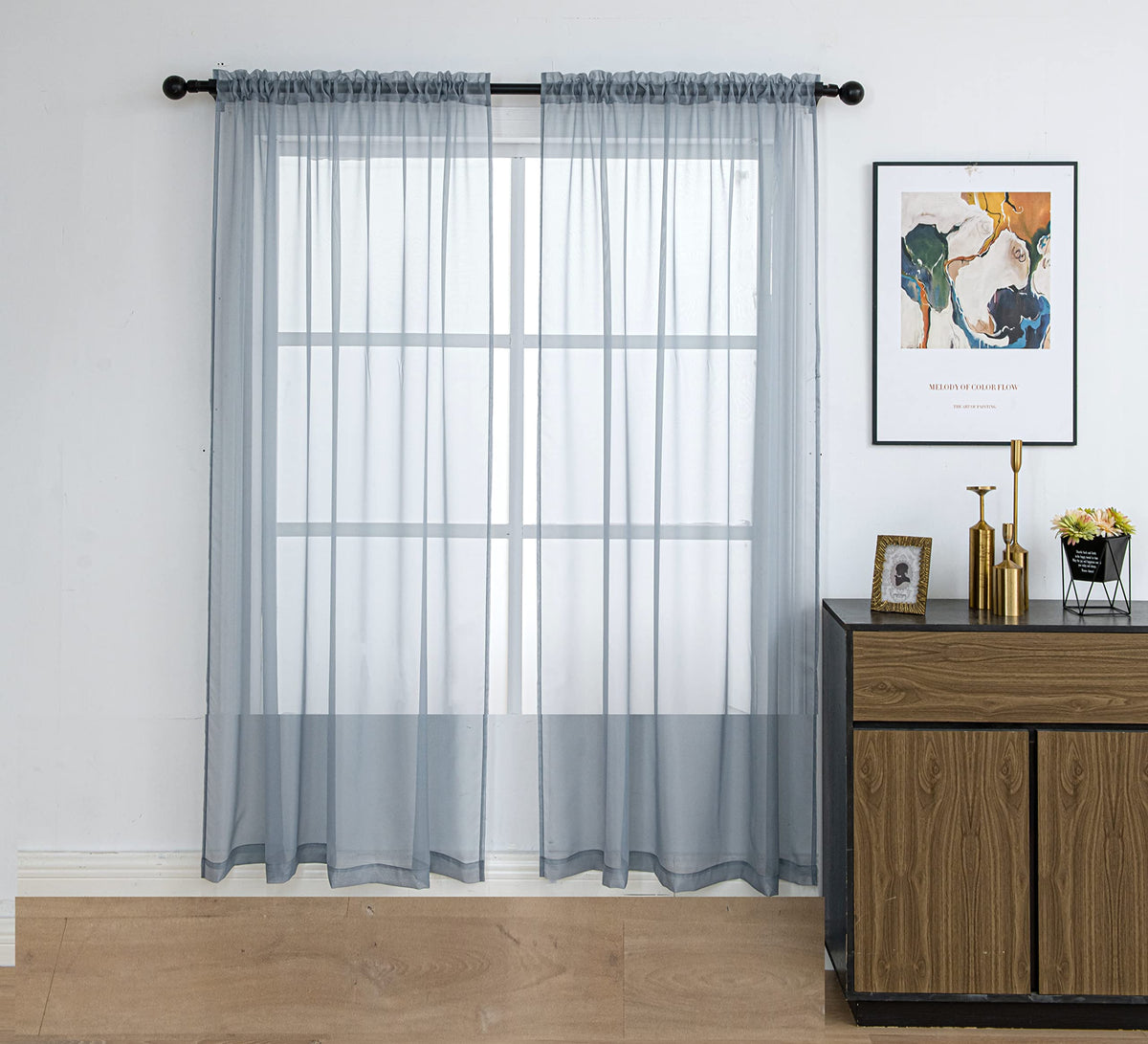 Pi Tier Sheer Curtains 30 Inches Long With Rod Pocket,Light Voile Home Decoration For Kitchen/Small Window 2Panels (W42Xl30,Blue Haze)