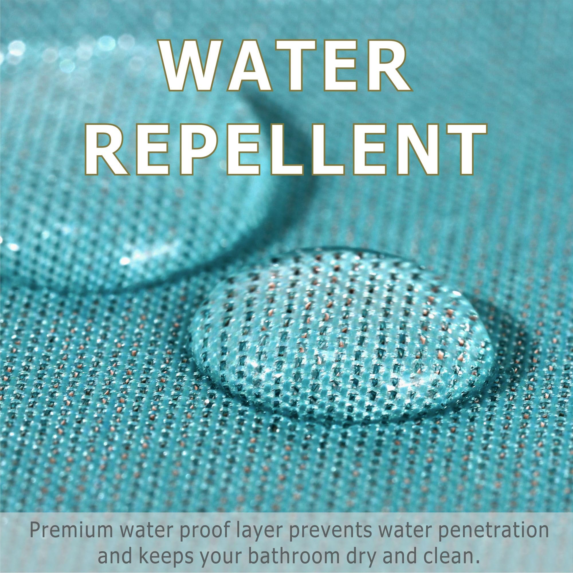 Popkozzi Teal Blue Long Shower Curtain: 78 Inch Turquoise Aqua Glitter Sparkle Bling Shiny Fabric Decorative Shower Curtains For