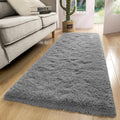 Macgace Fluffy Runner Rug, 2x6 Grey Washable Hallway Area Rugs for Bedroom Living Room Kitchen Laundry, Long Shag Rug with Non S