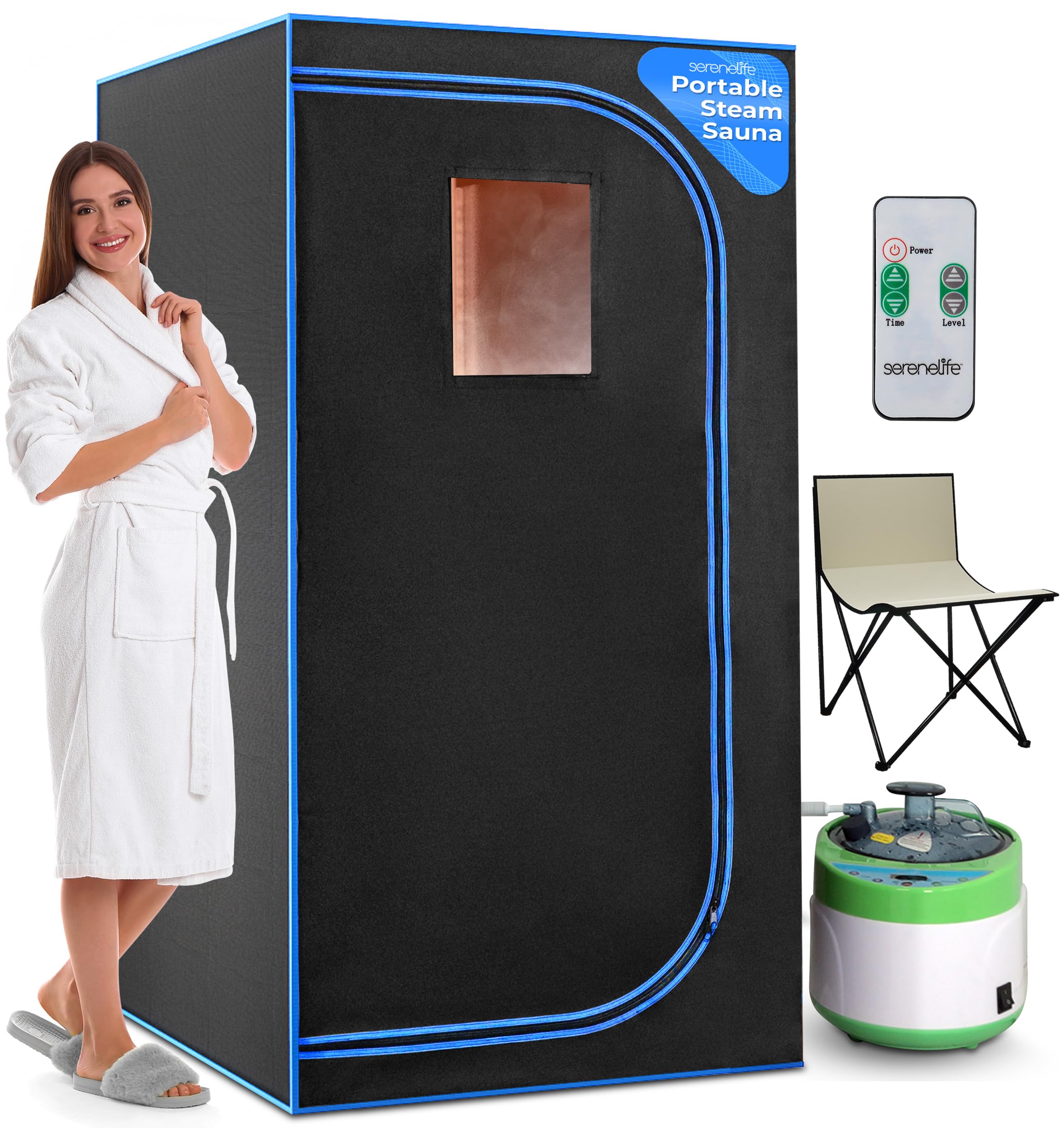 Serenelife Portable Steam Sauna For Home, Compact Sauna Tent With 4L Steamer, Folding Sauna Chair, Personal Rejuvenation Spa, 9