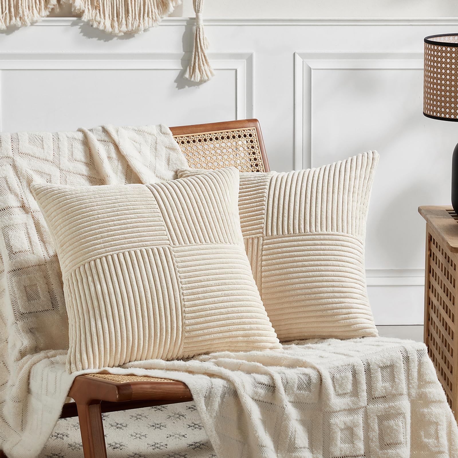 Fancy Homi 2 Packs Tan Big Decorative Throw Pillow Covers 24X24 Inch For Living Room Couch Bed Sofa, Farmhouse Boho Home Decor,
