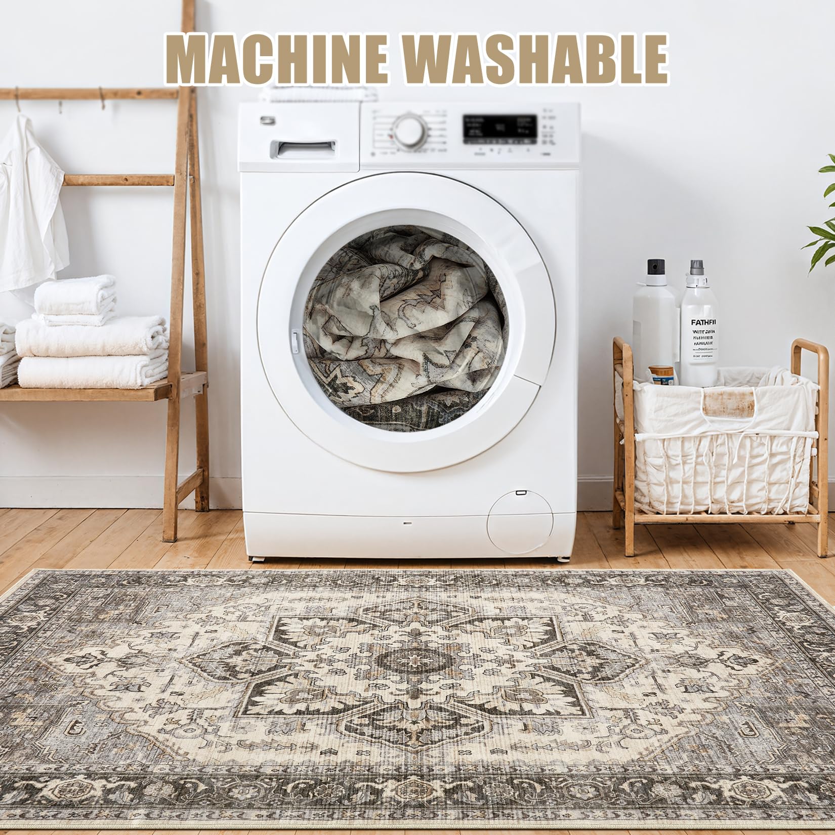 Homewill Area Rug Living Room Rugs - 9X12 Soft Machine Washable Oriental Vintage Floral Distressed Rug Large Indoor Floor Carpet