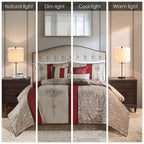 Madison Park Comforter Faux Silk-Traditional Luxurious Jacquard Design All Season Set, Matching Bed Skirt, Decorative Pillows, King(104'X92'), Red 7 Piece