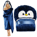 Penguin Wearable Hooded Blanket For Adults - Super Soft Warm Cozy Plush Flannel Fleece & Sherpa Hoodie Throw Cloak Wrap - Pengui