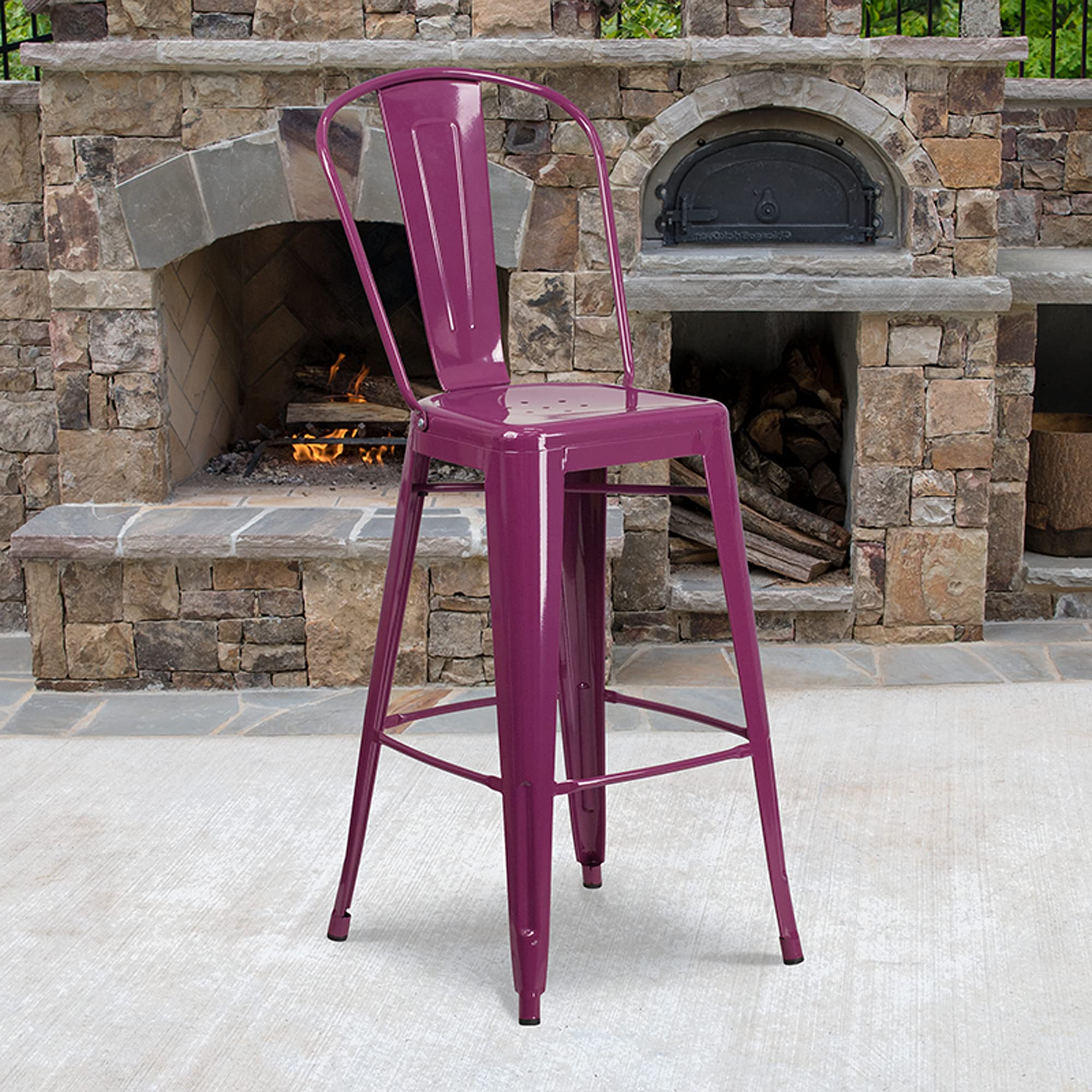 Flash Furniture Commercial Grade 30' High Purple Metal Indoor-Outdoor Barstool With Back