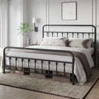 Yaheetech Classic Metal Platform Bed Frame Mattress Foundation With Victorian Style Iron-Art Headboard/Footboard/Under Bed Storage/No Box Spring Needed/California King Size Black