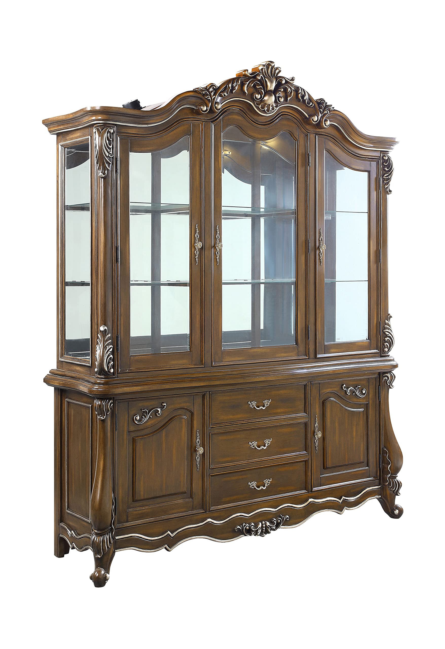 Acme Latisha Wooden Hutch and Buffet with Glass Doors in Antique Oak